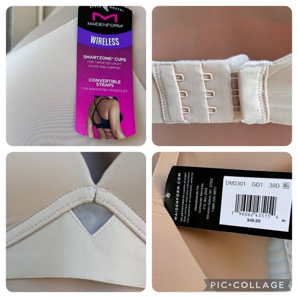 Maidenform Wireless Bra 38D Smartzone Cups Convertible Straps DM2301 Nude Color - Picture 4 of 14